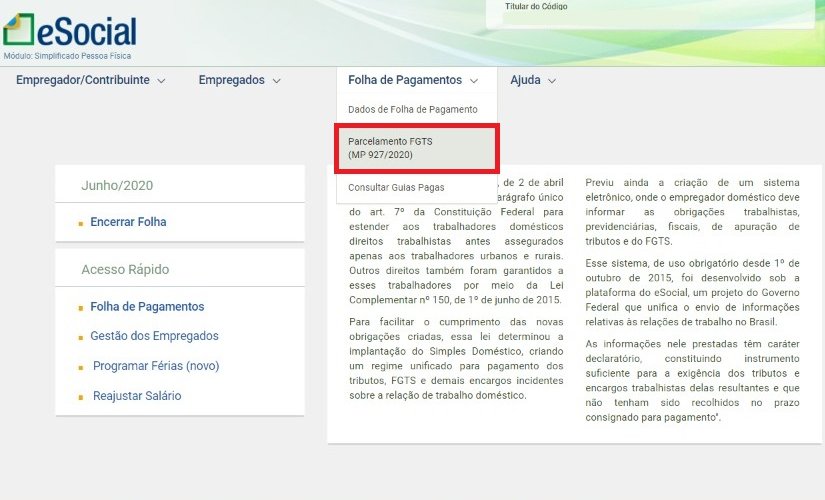 Pagamento parcelado FGTS doméstico